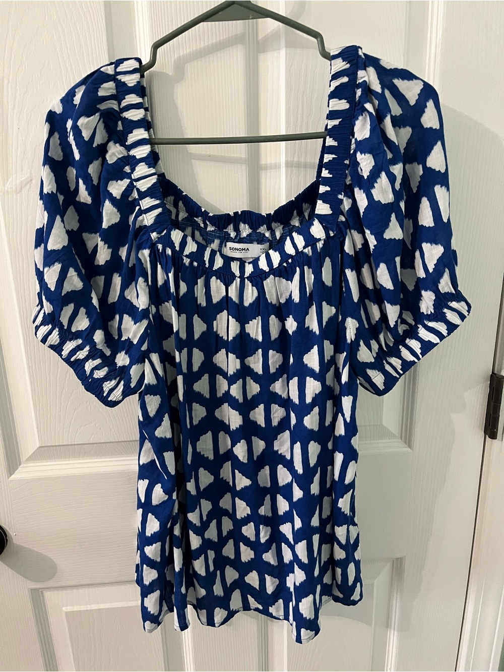 Sonoma Blue & White Square-Neck Sleeve Top